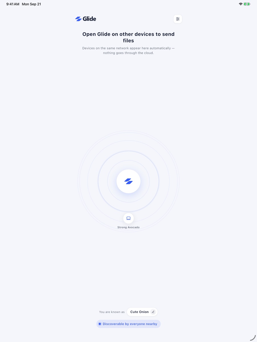Glide on iPad showing the discovery screen